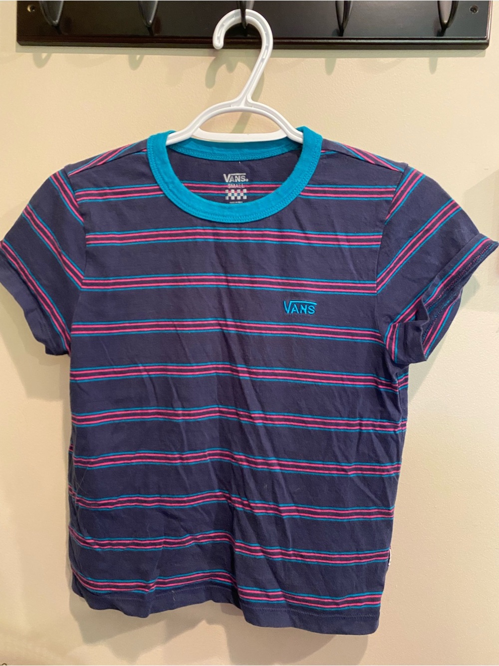 Vans Retro Navy Stripe Tee with Teal Trim